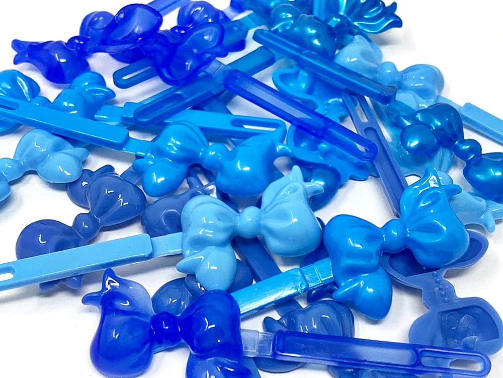 Tara Girls Super Cute Self Hinge Plastic Mulit Design Hair Barrettes Selection. 20 pc blue mix color bow shape.