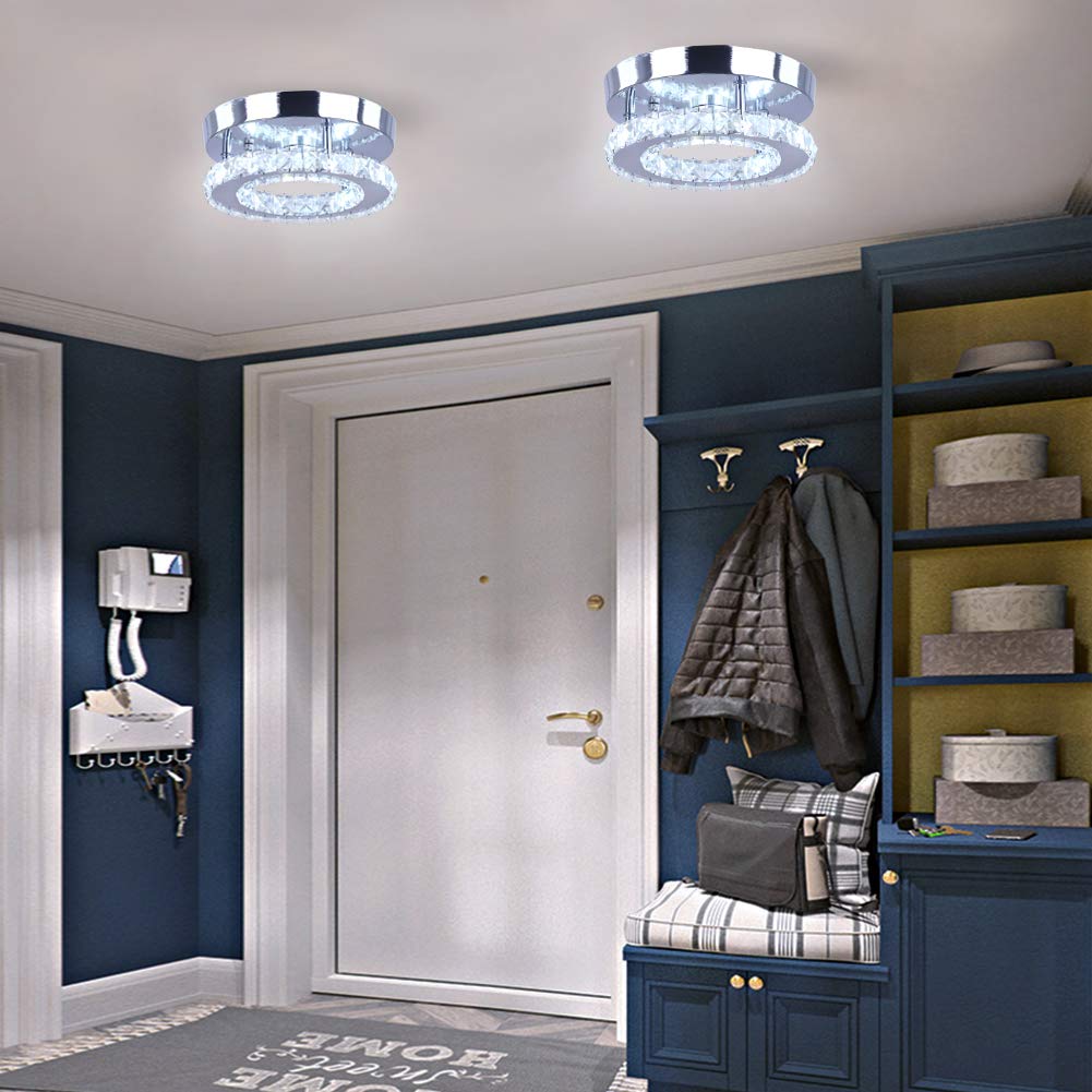 Diisunbihuo Modern Mini Led Chandelier Crystal Ceiling Light For Bedrooms & Dining Rooms, Round White Finish