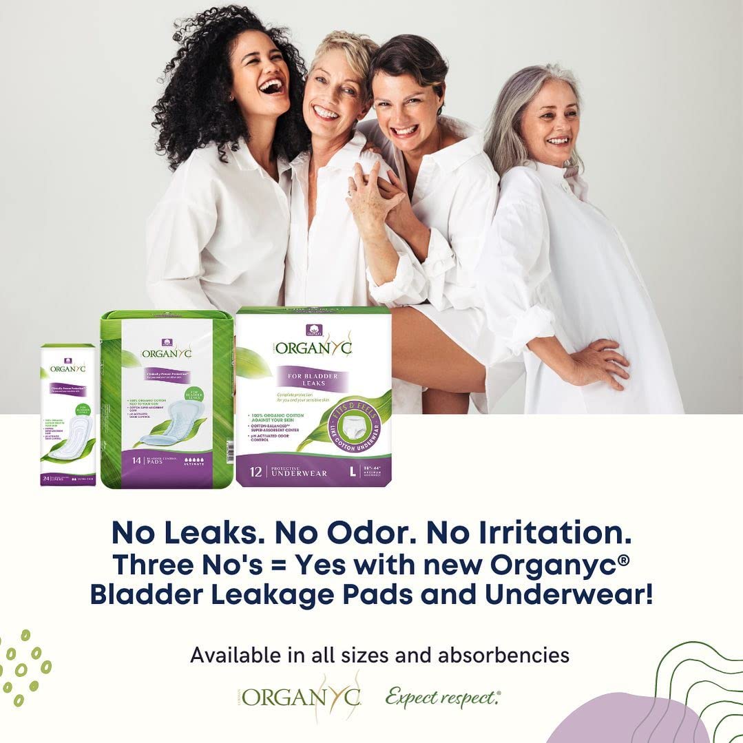 Organyc Certified Organic Cotton Pads for Incontinence, Certified Odor Control, Free from Perfumes, Dyes, Plastics, and Chemicals, FSA/HSA Eligible, Ultimate Flow, 14 Count(Pack of 4)