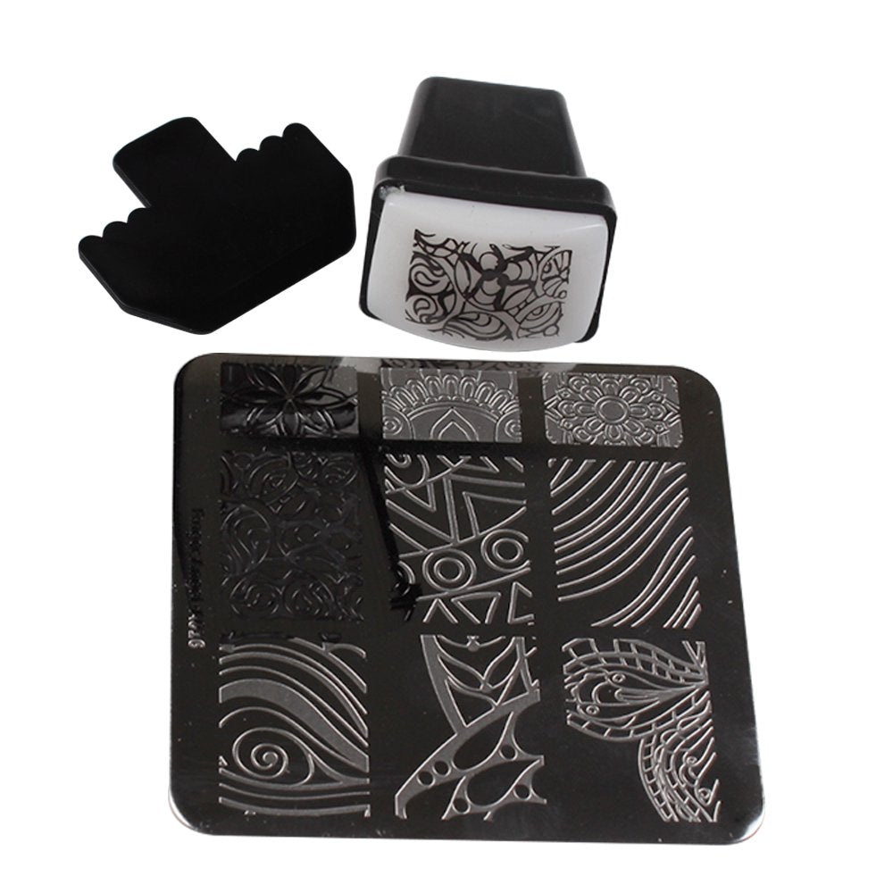 Finger Angel 10Pcs Nail Art Stamping Templates Manicure Tool Kit 10pcs Nail Stamping Plates+1Pcs Nail Stamper