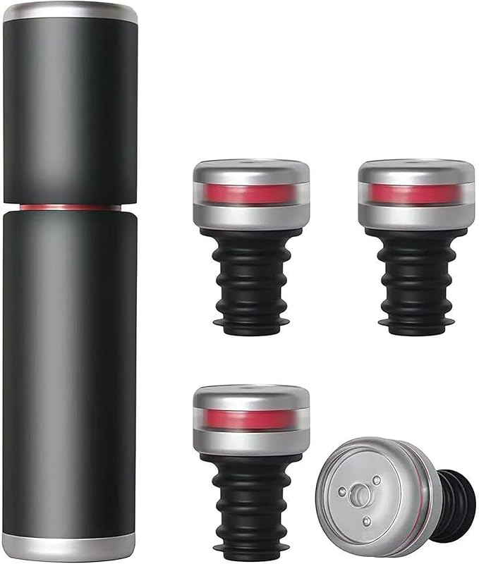 Wine Saver Vacuum Pump with 4 Stoppers, Wine Stopper & Preserver, Reusable Bottle Sealer Keeps Fresh (5)