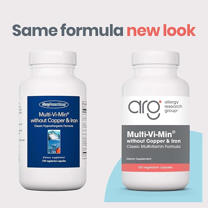 Allergy Research Group Multi-Vi-Min Without Copper & Iron - Multivitamin for Men & Women, Mineral Complex, Active Nutrients, with Iodine - 150 Count