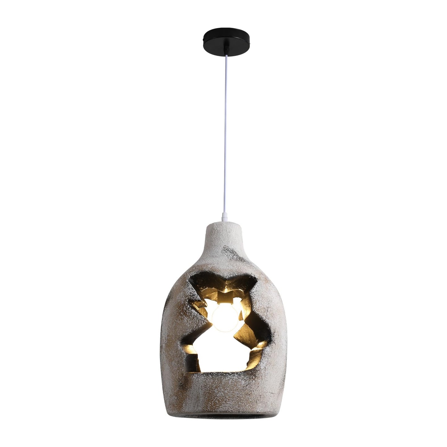 Jaymp Wabi Sabi Pendant Light For Dining Room Kitchen Island Hallway Farmhouse Hanging Lamp E26 Base Retroism Style Wine Bottle Shape Lighting Fixture (Antique White C Shape  D26?H46Cm)