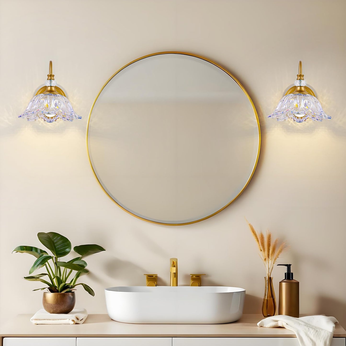 Sunkryster 1 Piece Vintage Wall Sconce With Floral Rainbow Glass Shade  Matte Brass Finish Wall Mount Lighting For Bathroom Vintage Bathroom Vanity Light Fixtures