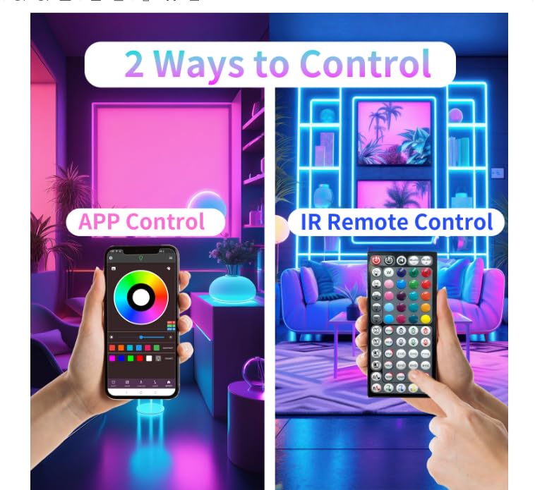 GANZQH Led Lights for Bedroom 50FT, RGB Led Strip Lights Color Changing Indoor, Music Sync Led Light Strip with Remote & A...