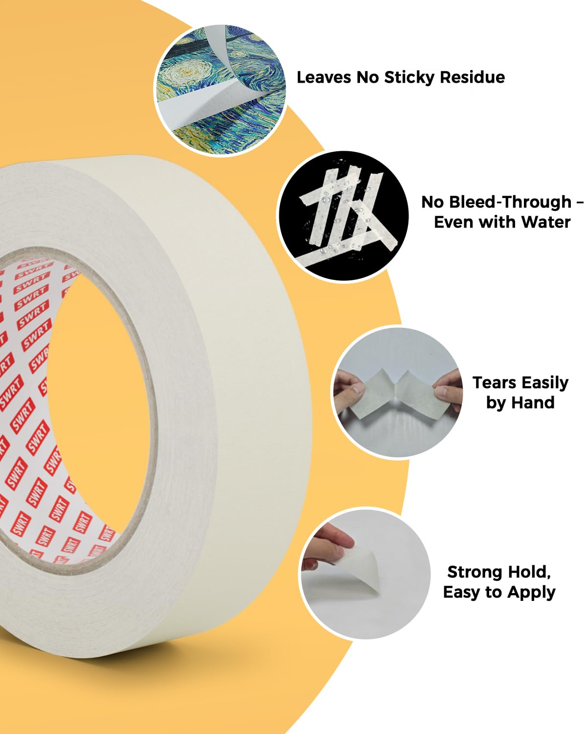 SWRT Masking Tape 0.75 inch x 55 Yards x 10 Rolls (550 Total Yards), Adhesive Painting Tape Bulk for General Purpose Beige White Color for Painting, Crafting, School Stationery, Arts, Home Use etc