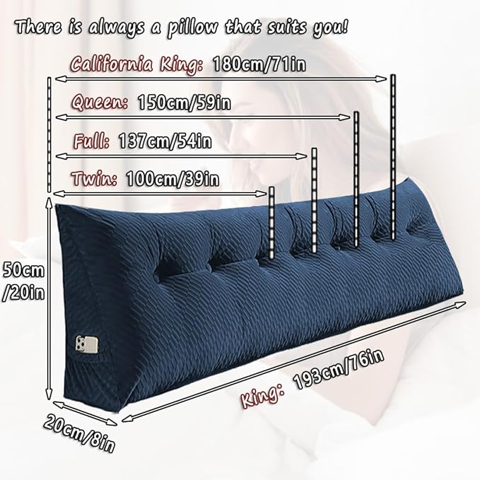 Gradient Velvet Triangular Wedge Pillow, Removable Cover Headboard Pillow for Daybed, Backrest Positioning Support Pillow Cushion Resting Reading Relaxing (Blue, King(76 * 20 * 8in))