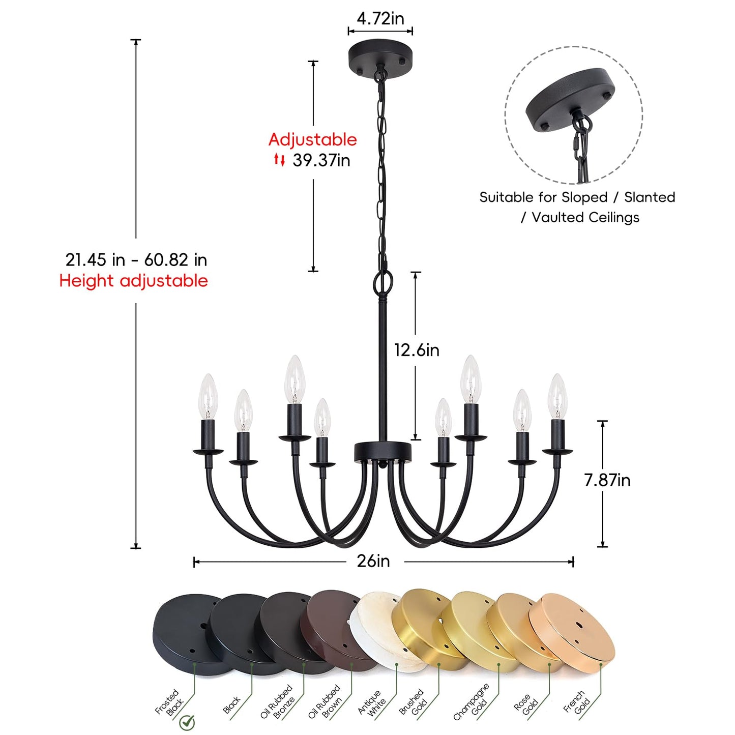 Rviezza 8-Light Black Chandelier  26 Farmhouse Chandelier For Dining Room Lighting Fixtures Hanging  Rustic Candle Modern Chandeliers For Living Room Bedroom Foyer Kitchen(Frosted Black)