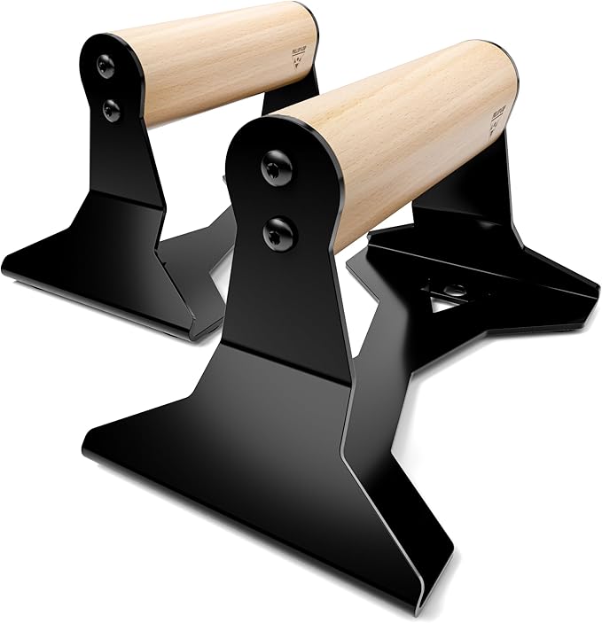 PULLUP & DIP Parallettes - Push Up Handles with Ergonomic Wooden Handles & Heavy-Duty Steel - Non-slip Parallettes Bars fo...