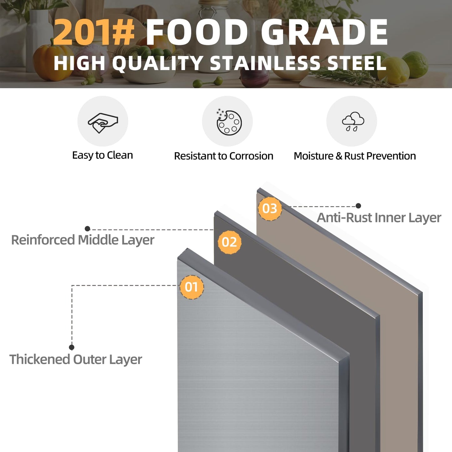 JFHID Stainless Steel Table with Shelves 48"x24" Prep Table for Commercial Kitchen Steel Countertop with 2 Adjustable Tier Overshelves Worktable Workbench for Home Restaurant (Large)