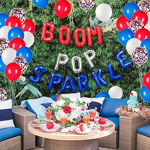 JOYYPOP 80Pcs Red White and Blue Latex Balloons with Confetti Balloons for 4th of July Decorations Independence Day Patrio...
