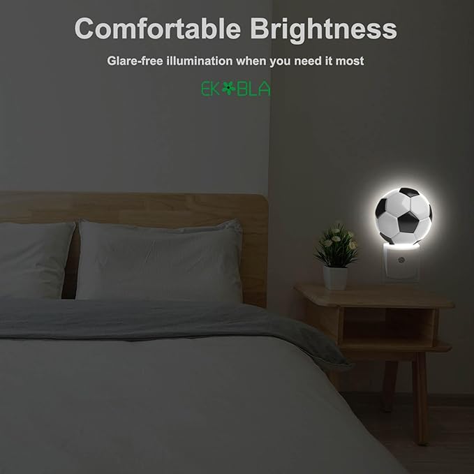 EKOBLA Soccer Night Light American Soccer Ball Black and White Sports Design Night Lights Plug into Wall with Dusk to Dawn Sensor for Boys Room Men Cave, LED 0.5W Sleep Friendly