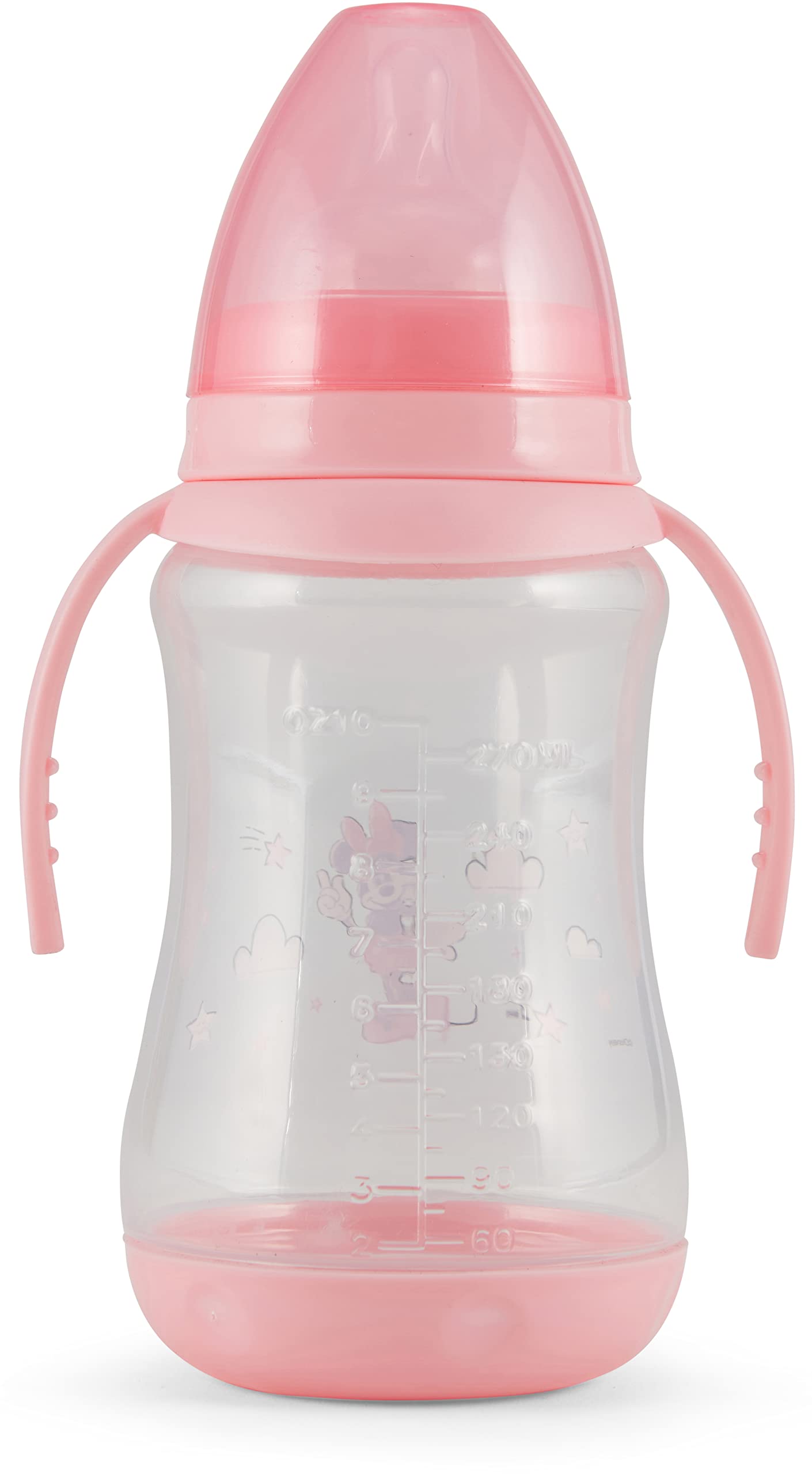 Disney 2 Pack 10 Ounce Baby Bottles with Character Prints and Colored Covers with Double Handle - BPA Free and Easy to Clean