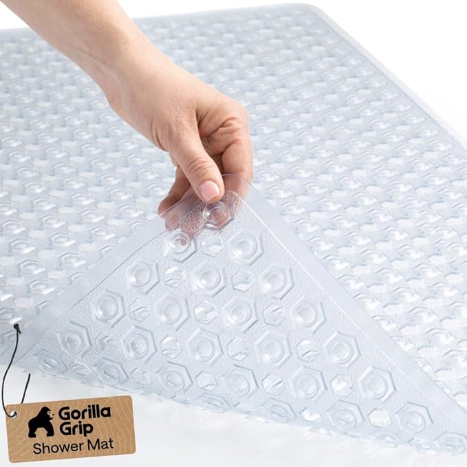GORILLA GRIP Patented Bath Tub Shower Mat, Machine Washable Bathtub Floor Liner Mats, Suction Cups and Drain Holes to Keep...