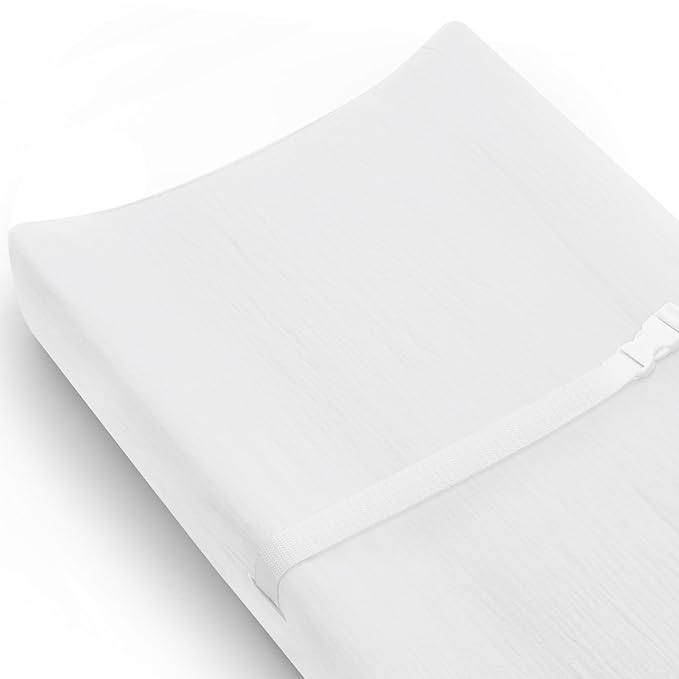 Changing Pad Cover for Baby Girls Boys, Muslin Changing Table Pad Covers with Boho Style, Neutral Color Soft and Breathable (White)