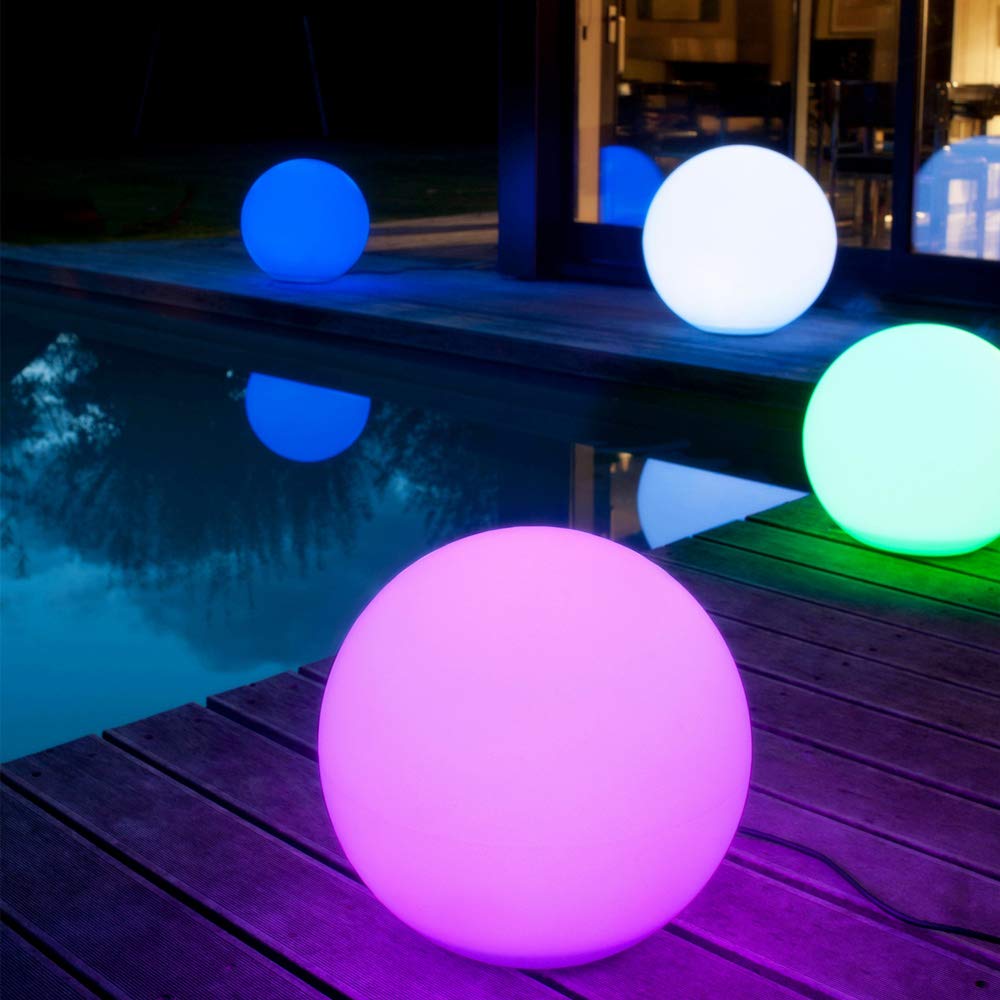 Mr.Go LED Glowing Ball Light Orb Globe Lamp, 16in Waterproof, Rechargeable, 16 RGB Colors, Model CQ-B206, Indoor/Outdoor Use