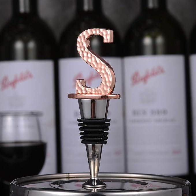Miicol Wine Stopper, Prosecco Stopper, Wine Bottle Stopper, Personalised Champagne Stopper, Rose Gold Wine Accessories, Wine Lovers Gift, Monogram Gift, Letter S
