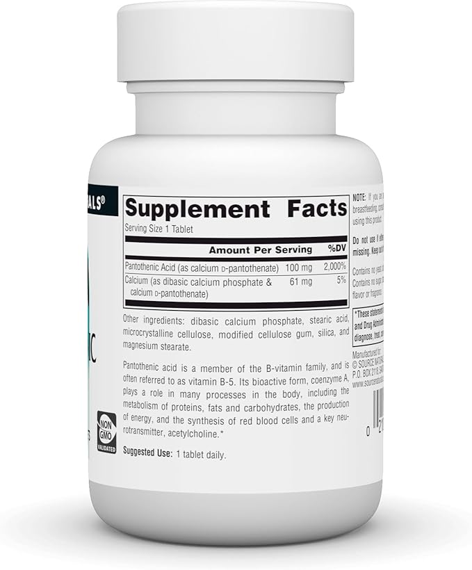Source Naturals Pantothenic Acid 100 mg Vitamin B-5 Dietary Supplement - 100 Tablets