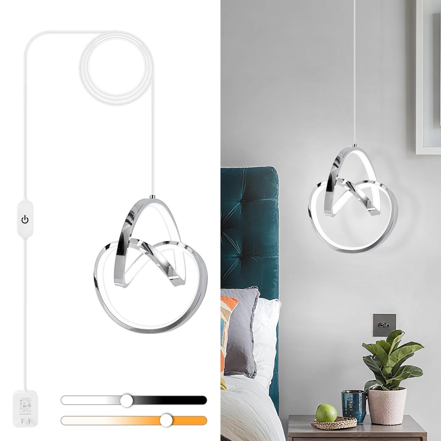 Sovinzert Modern Led Pendant Light Fixtures Pendant Lights Kitchen Island Lighting Adjustable Height Chrome Hanging Lamp For Dining Room Bedroom Living Room (1 Pack)