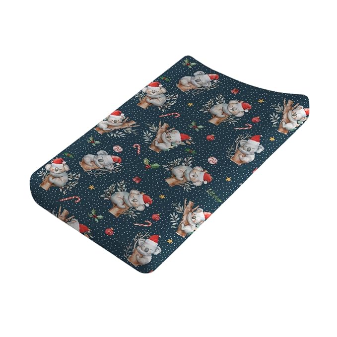 Christmas Koala Baby Changing Pad Covers Australian Animal Diaper Changing Table Sheets for Boy Girl Cute Koala Bears Santa Hat Branch Gift Soft Stretchy Fitted Baby Change Table Mats 32''x16''
