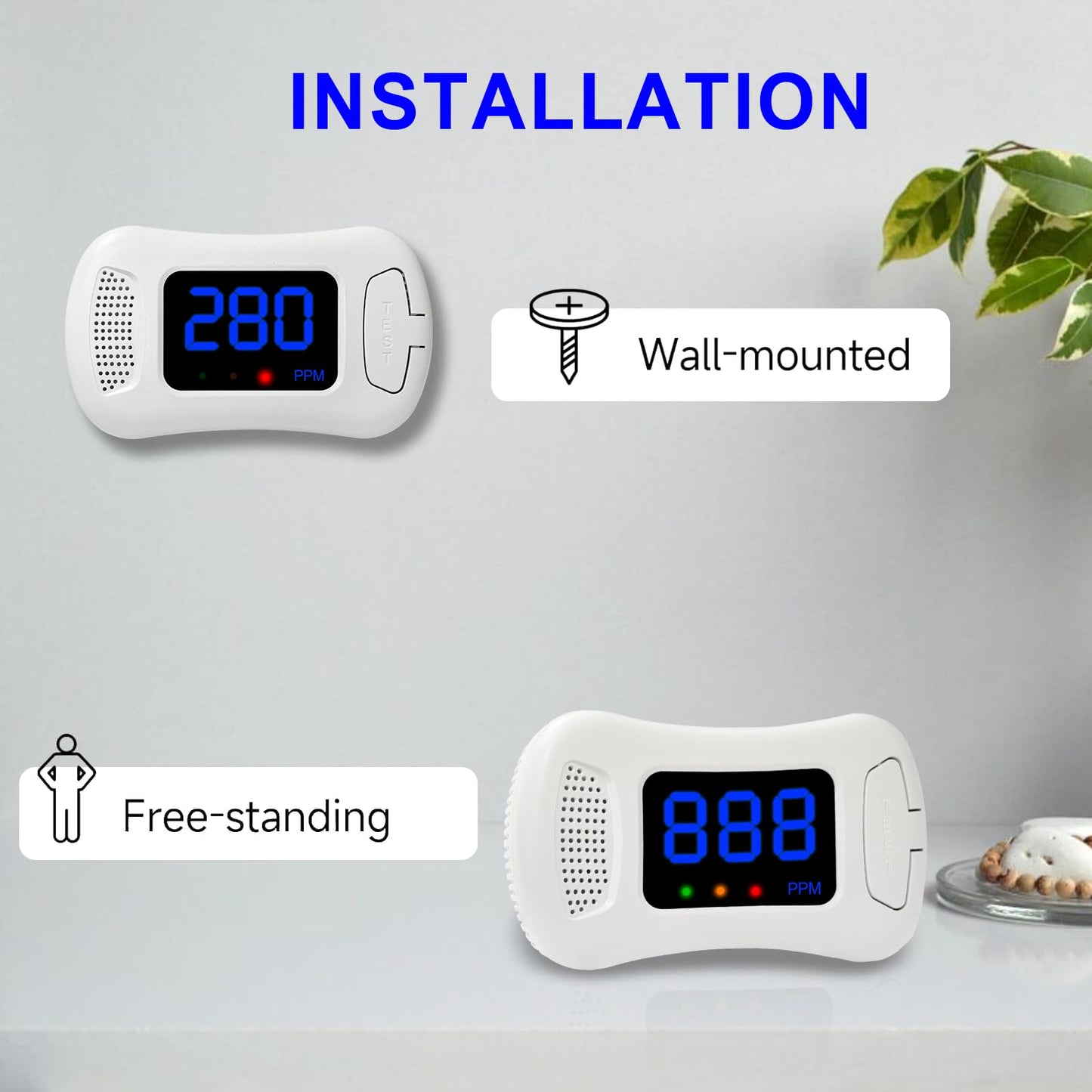 2 Packs Carbon Monoxide Detectors,CO Alarm Detector Monitor Battery Operated with PPM Value Display,Carbon Monoxide Alarm with Sound &Light Warning,Accurate & Easy to Read,for Home Kitchen Office