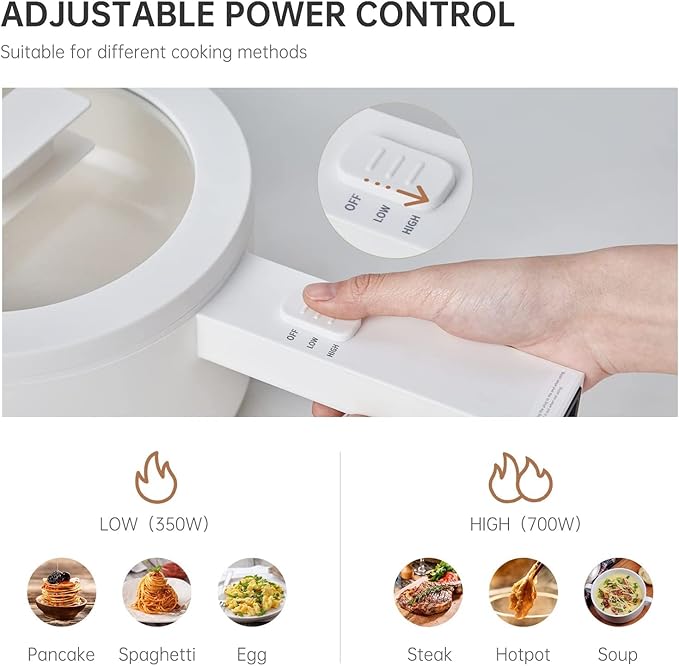 Hot Pot Electric with Steamer, 1.5L Ceramic Glaze Non-stick Portable Pot, Dual Power Multi-functional Electric Cooker, Suitable for Steak, Pasta, Hot Pot, Ramen, Dorm Room Essential
