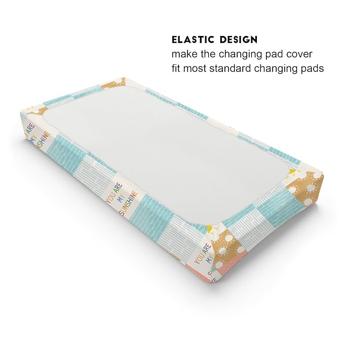 Colorful Boho Sun Changing Pad Covers Cute Sunshine Stripes Diaper Change Pad Sheets for Girls Boys Letters Quote Soft Breathable Stretchy Snug Fitted Changing Mat Cover 32''x16''