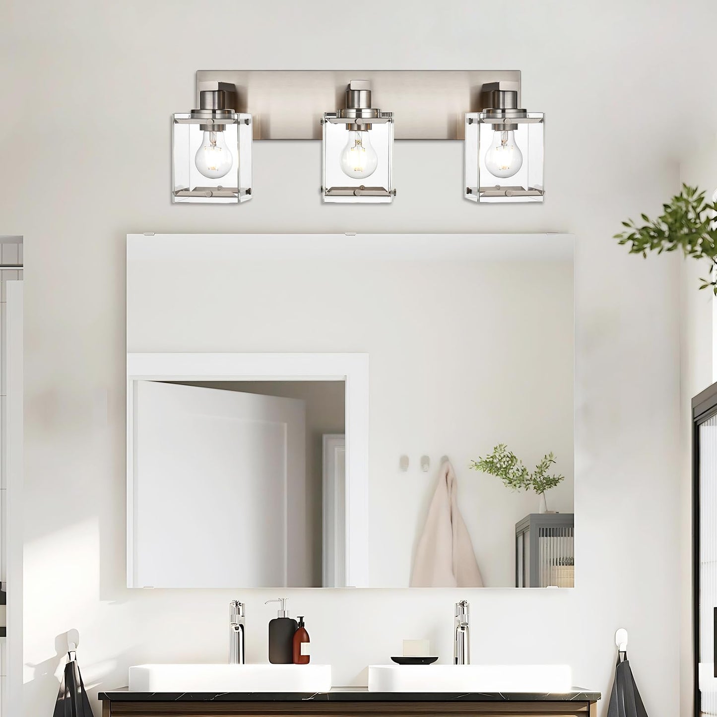 Winshen 3-Lights Bathroom Wall Light Fixtures E26 Bulb Base  Brushed Nickel Vanity Lighting Fixtures Over Mirror With Clear Glass Shades For Living Room Hallway Kitchen
