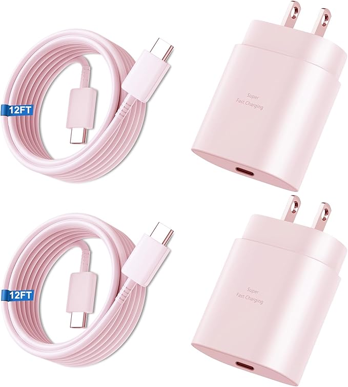Super Fast Charger Type C, 25W USB C Wall Charger Fast Charging for Samsung Galaxy S25 Ultra/S25/S25+/S24+/S24 Ultra/S24/S24+/S23 Ultra/S22 Ultra/S21 Ultra with 12FT Long Type C Charger Cable 2Pack