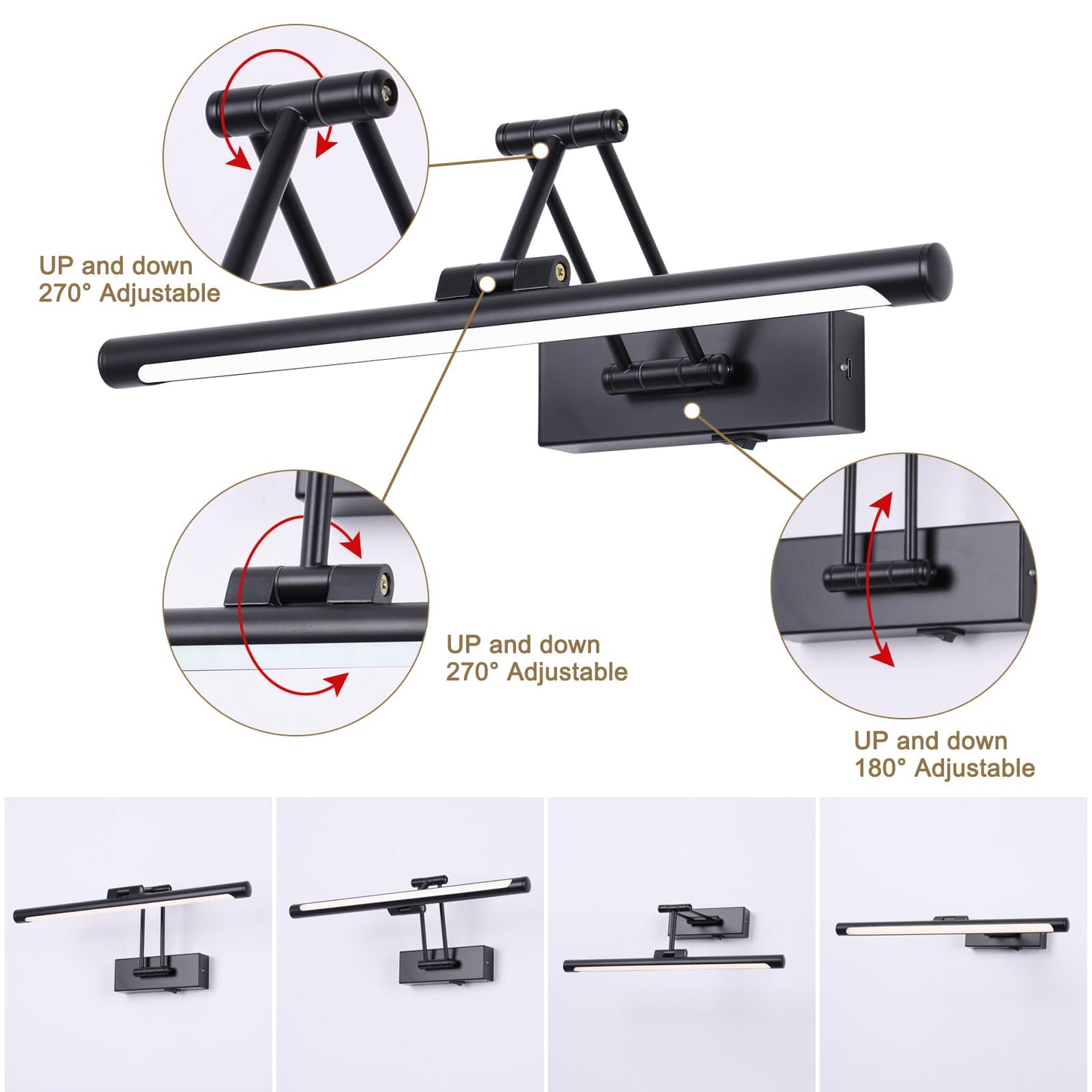 Battery Operated Picture Light With Remote 16  Black Art Light For discomfort-reducingting Dimmable & Timer Wireless Gallery Lights 3Cct Frame Lighting Rechargeable Wall Lights For Artwork Potrait Dartboard