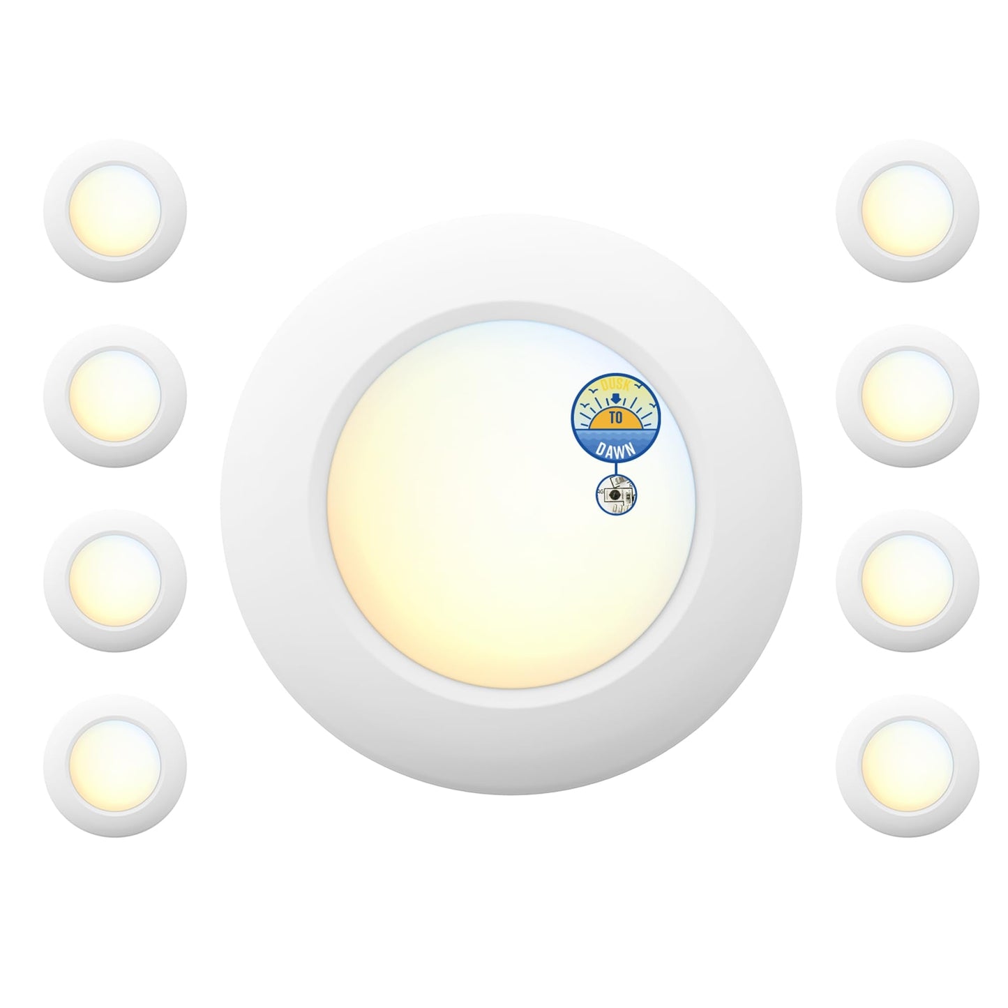Jullison 6 Inch Led Low Profile Disk Light With Dust To Dawn Sensor  120Vac  15W  5Cct Color Changing  1000Lm  Non-Dimmable  Etl  Shower Rated Screw In Photocell Ceiling Light  White/8 Packs