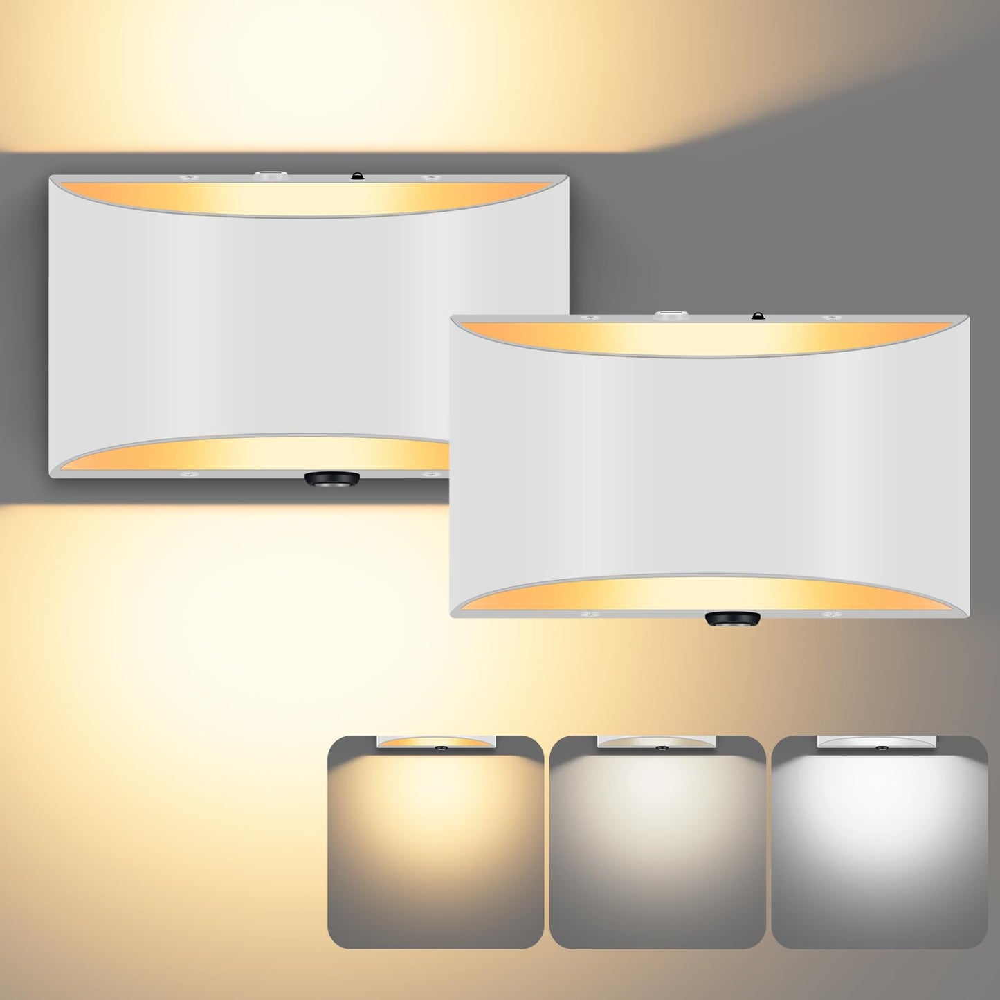 Aiilsmp Battery Operated Wall Sconces Set of 2, White, Rechargeable, Remote & Touch Control, Dimmable, 3 Color Temperatures, Model AW010B