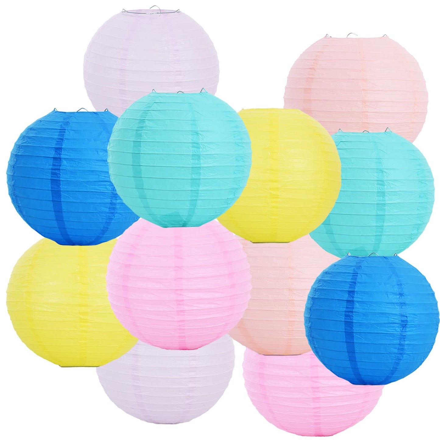 BEISHIDA 12 Pcs Macaroon Paper Lanterns, 10 Inch Hanging Decorative Round Lanterns for Home Party Decoration