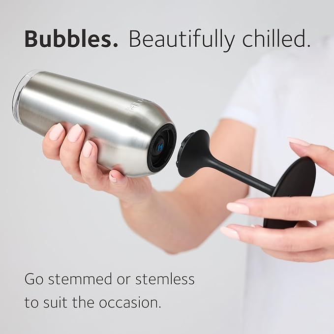 Huski Champagne Flute | NEW | Premium Stainless Steel Champagne Glass with Lid | Go Stemmed or Stemless with Detachable Stem | Triple Insulated Tumbler | 8oz Capacity | Great Gift (Black)