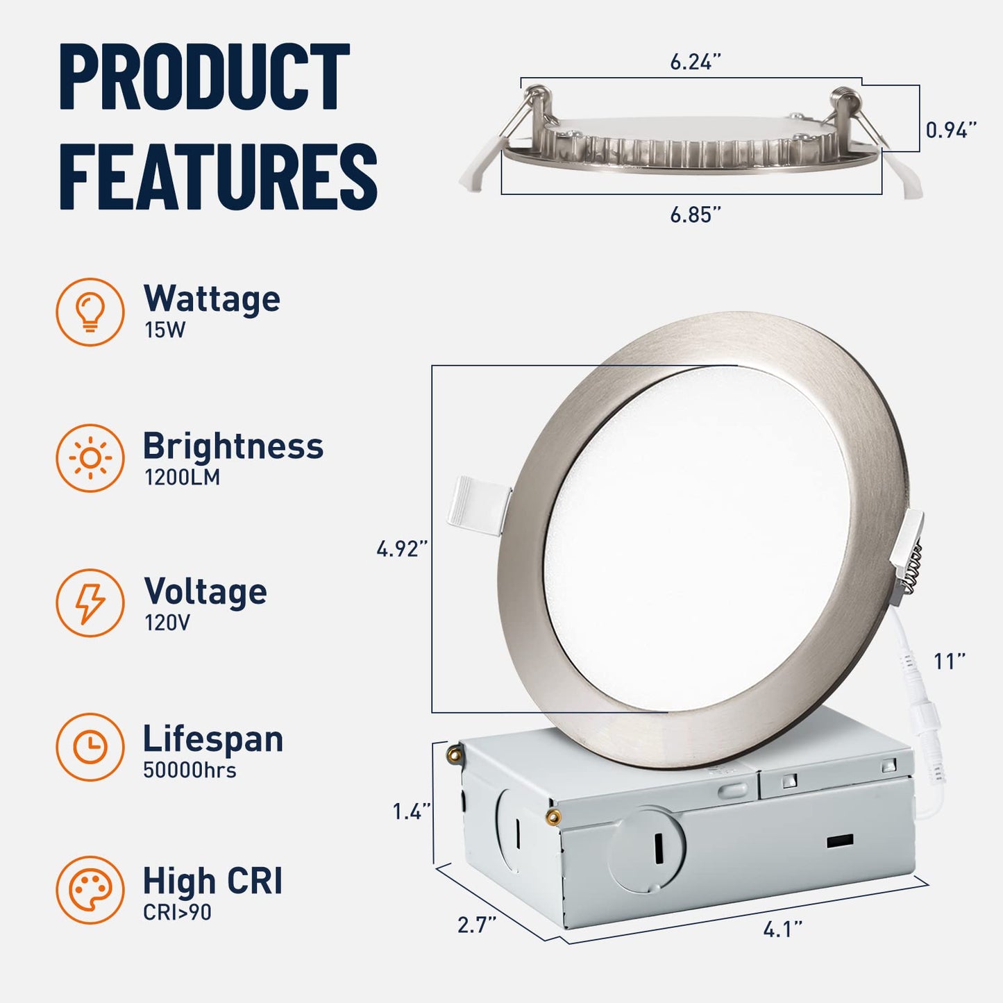 POWERASIA 12 Pack Recessed Lighting, 6 Inch Dimmable LED, 5CCT Brushed Nickel, 15W 1200lm, ETL & Energy Star Certified