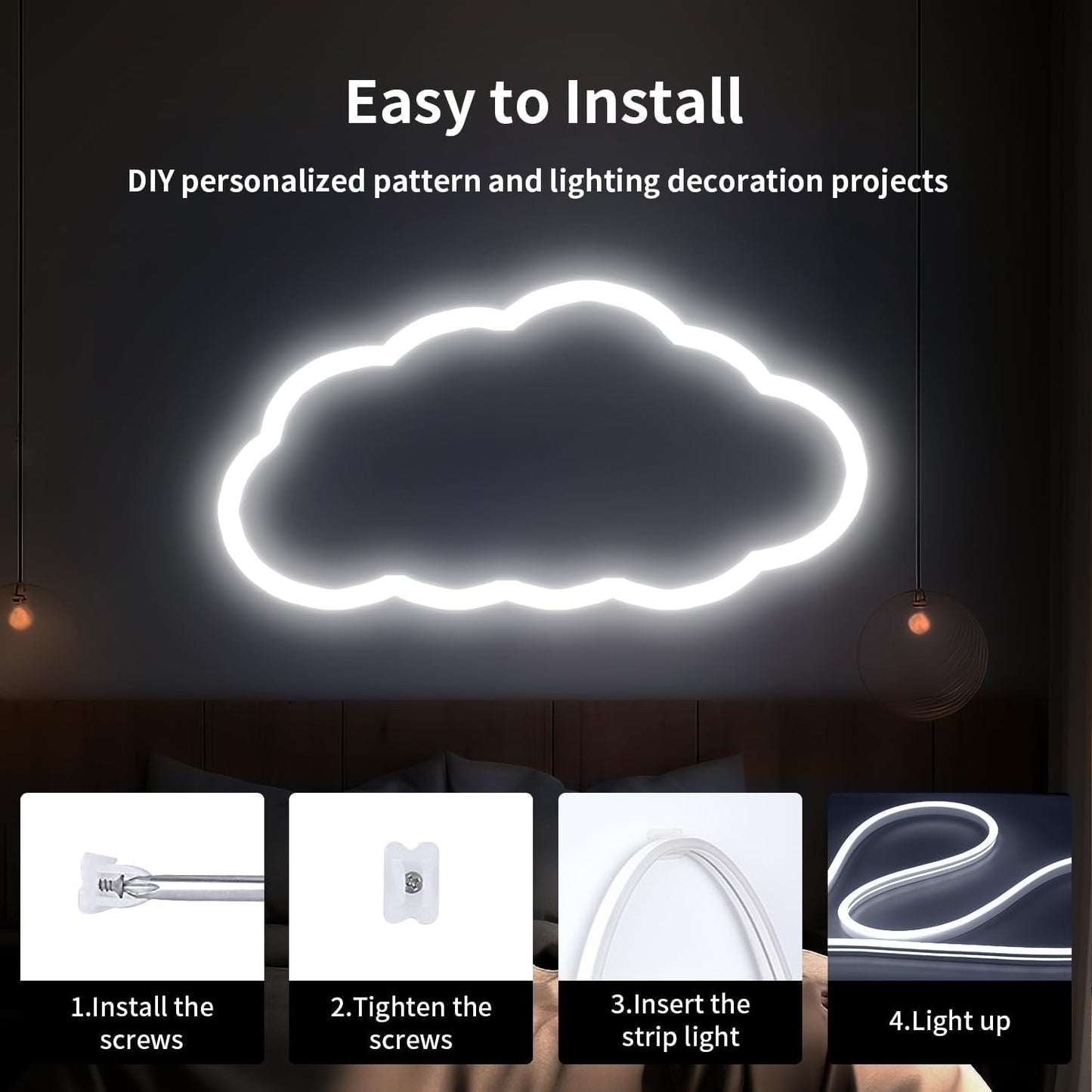 iNextStation LED Neon Rope Light 12V 16.4ft Waterproof Dimmable Flex Silicone White for Indoor Home Decor