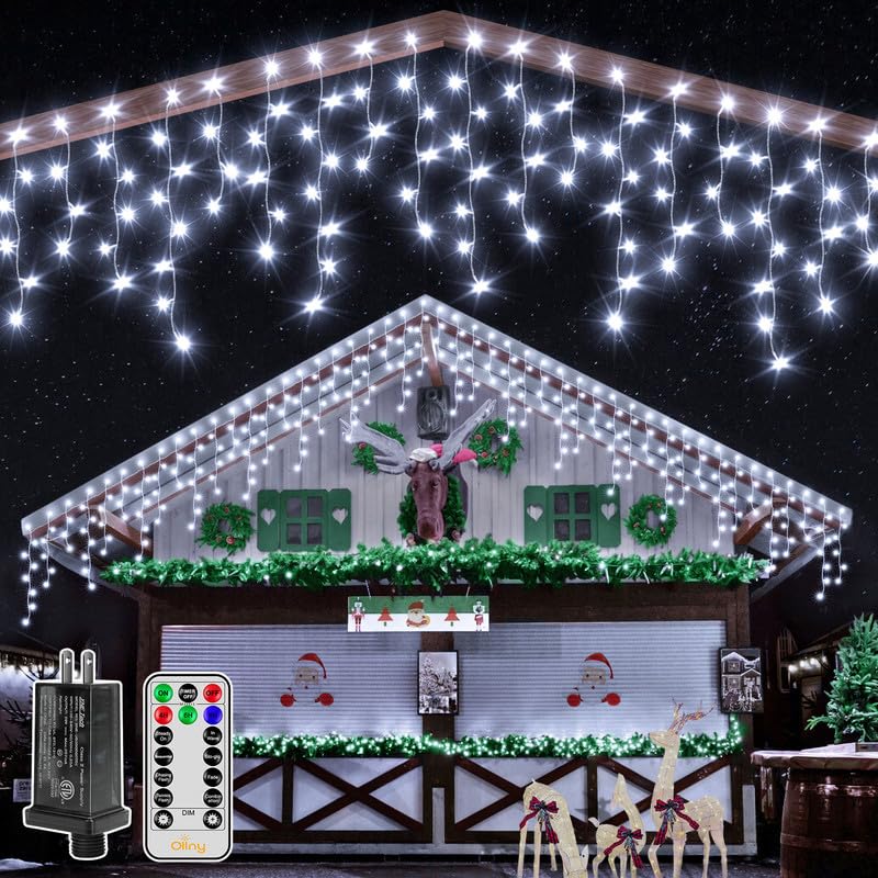 Ollny Icicle Lights 396Led, Cool White, Waterproof, Remote Control, 32Ft, Model Hg-29V397Bc, Perfect For Indoor/Outdoor Holiday Decor