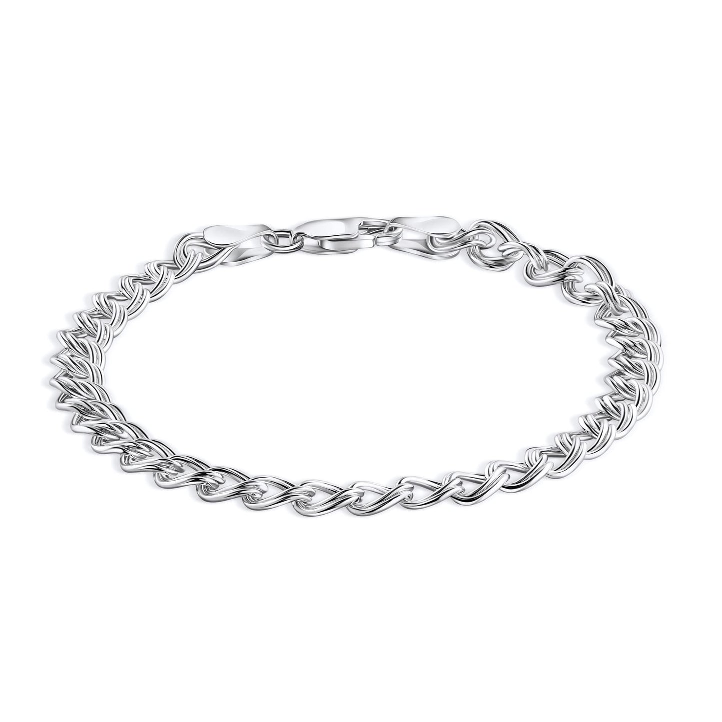925 Sterling Silver Italian Charm Link Chain Bracelet for Men and Women - Size 6