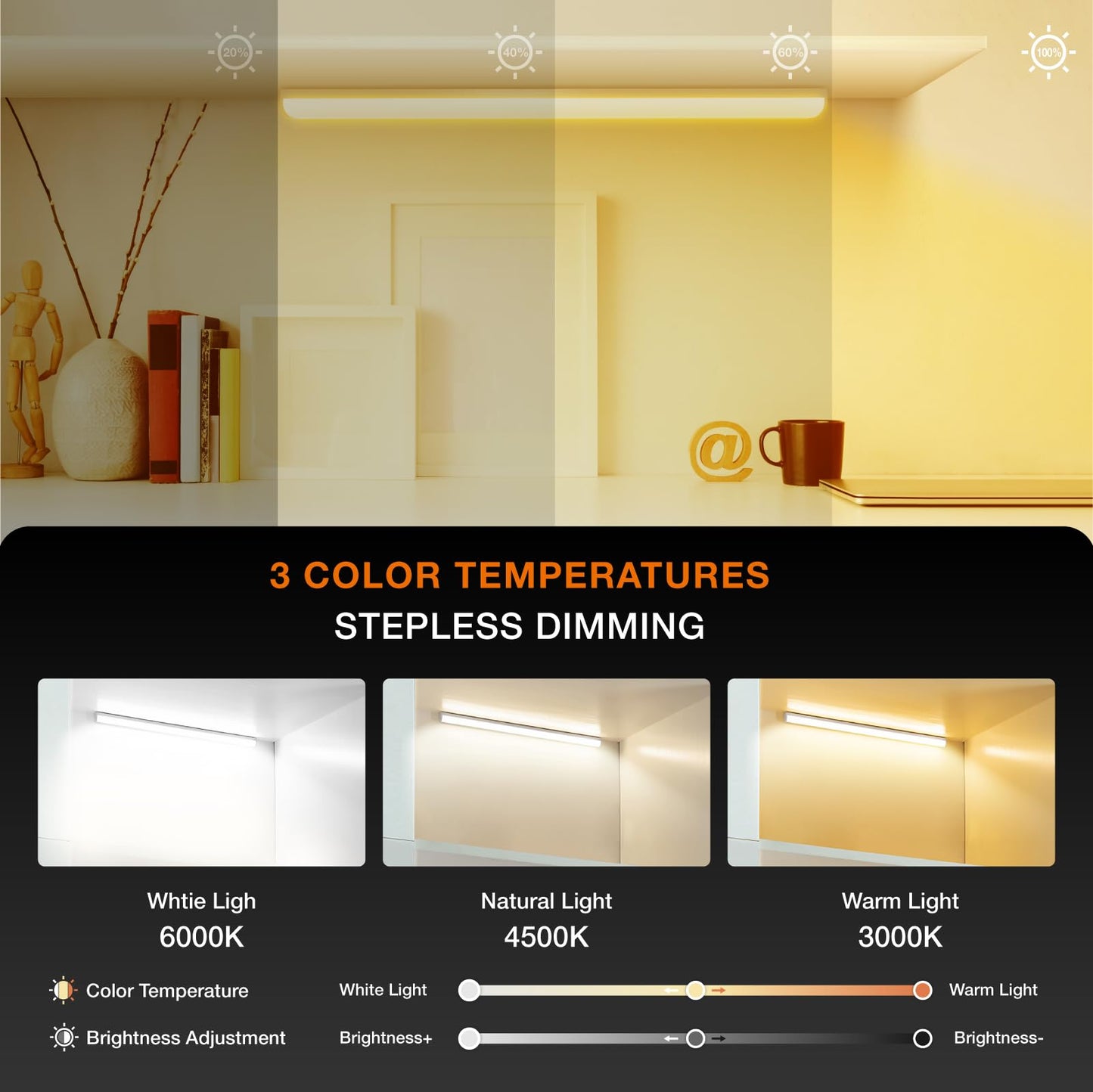 MEKKLEON Under Cabinet Lights, Magnetic Rechargeable Light Bar, 30 CM, White, Model LB55, Wireless for Kitchen and Wardrobe