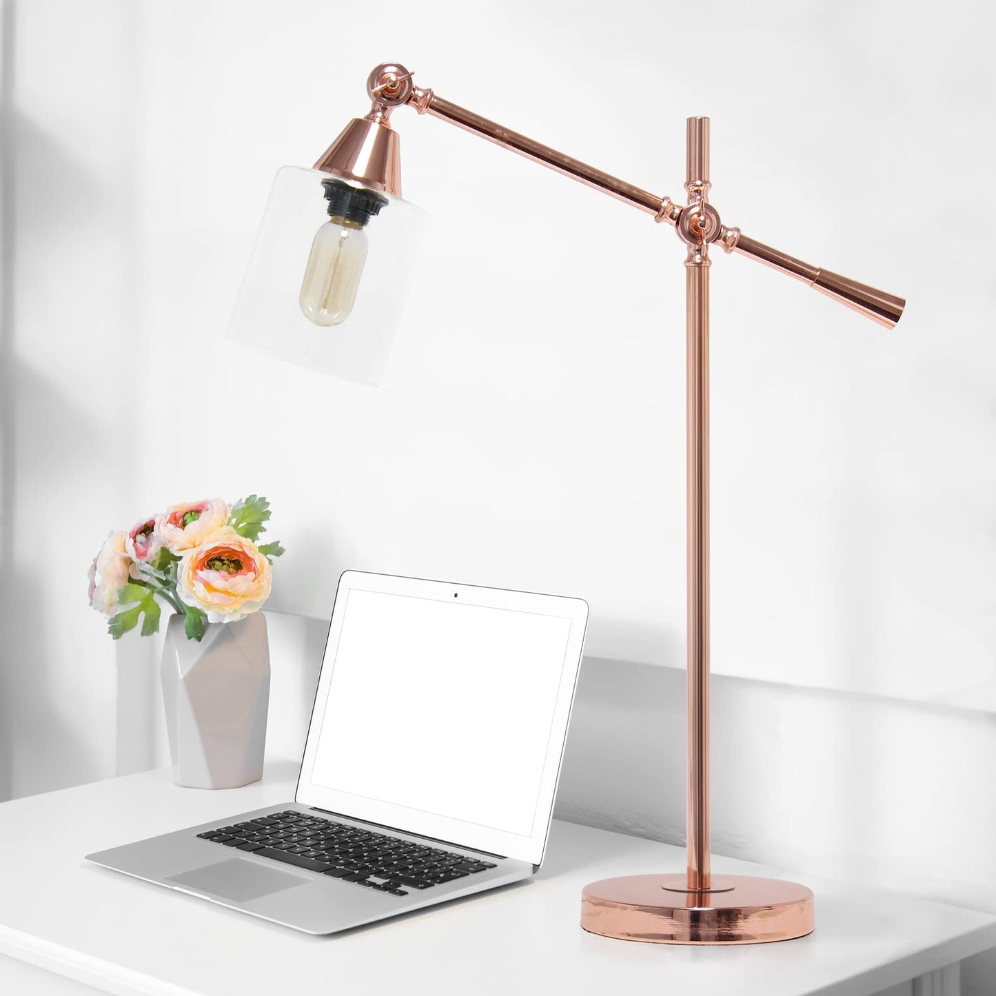 LALIA HOME Vertically Adjustable Desk Lamp, Metal, 7.25inL x 19.75inW x 28inH, Rose Gold, Model LHD-2001-RG