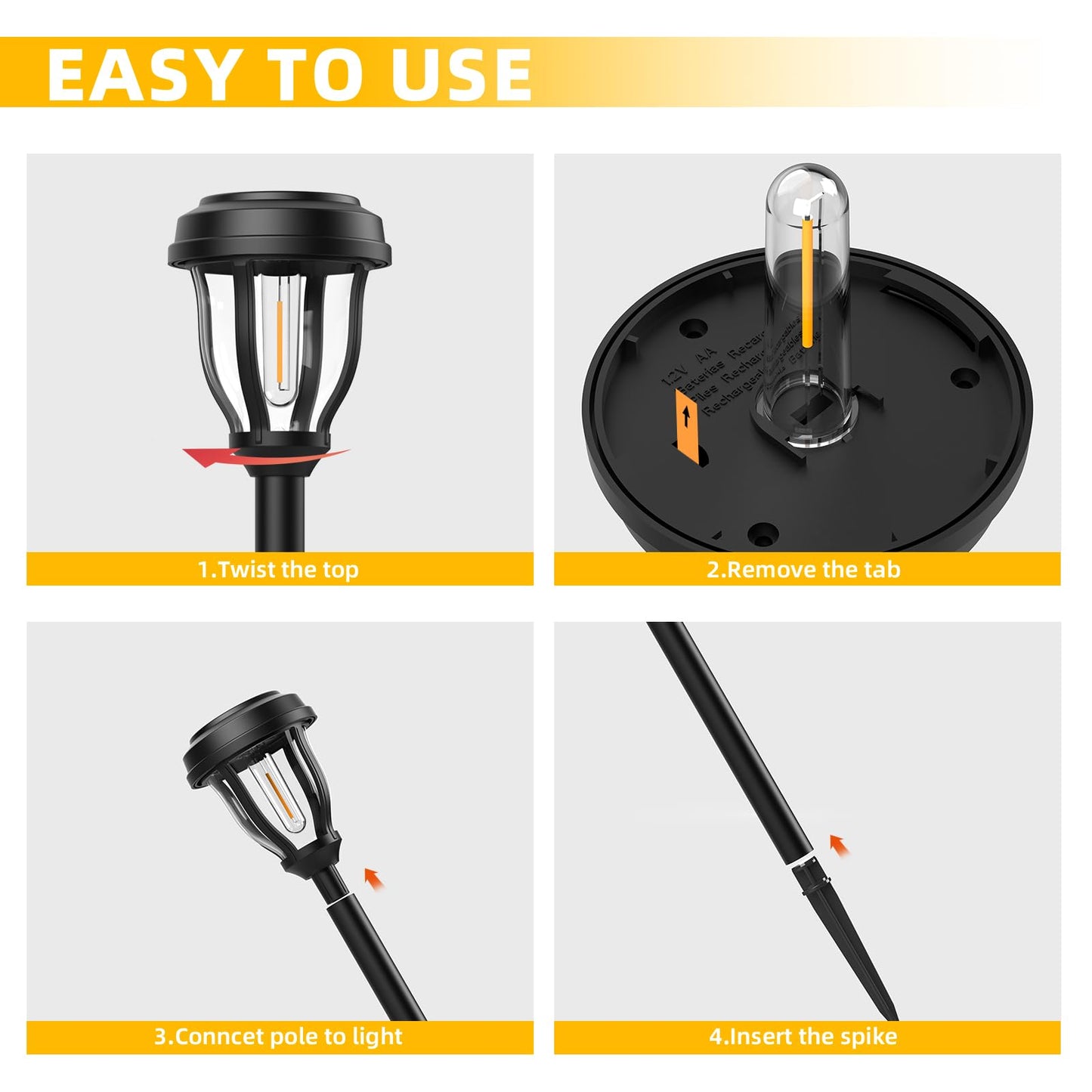Deraysion 6 Pack Solar Lights Outdoor  Solar Pathway Lights Waterproof Garden Landscape Lighting For Path  Yard  Walkway  Driveway Decor- 6 Pack Warm White