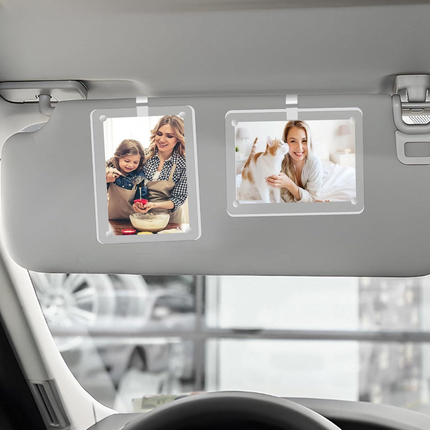 4 Pack Magnetic Car Picture Holders, Car Visor Photo Clip and Visor Clip Photo Frame, Acrylic Personalized Car Picture Frame Can Be Used to Add Your Personal Photos (2.4x3.5 Inch)