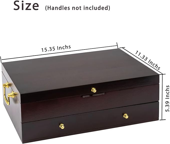 GENRICE Wooden Silverware Chest without Silverware Double-layer, Silverware Box Storage for Silver, Silverware Case with Handle and Felt Lined, Flatware Chest for 12 or 16 or more sets of Utensils