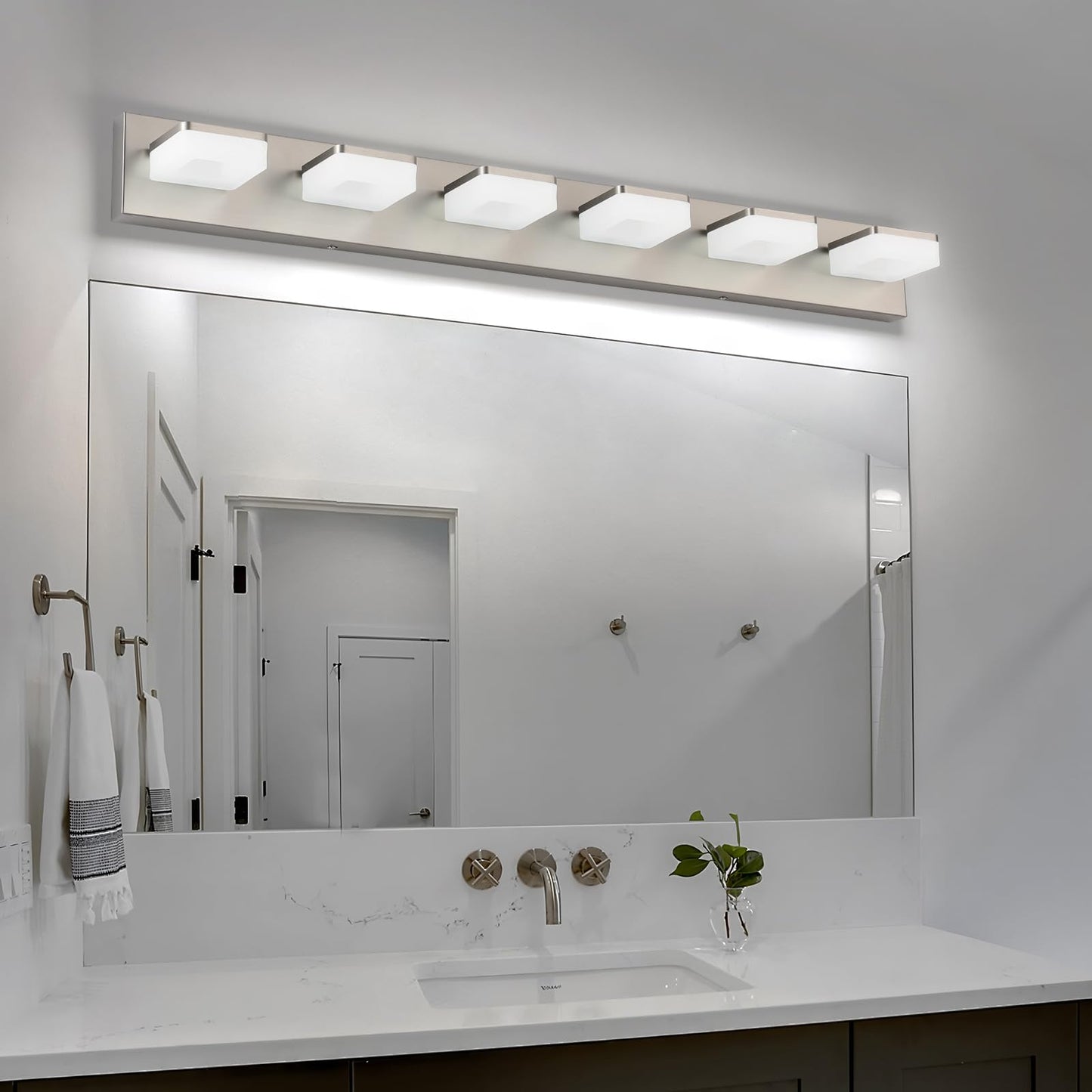Bicrink Brushed Nickel Vanity Lights For Bathroom 6-Light Vanity Lighting Fixtures For Mirror 39 Adjustable 5500K Modern Led Vanity Light Over Mirror  Bath Wall Lighting Fixtures
