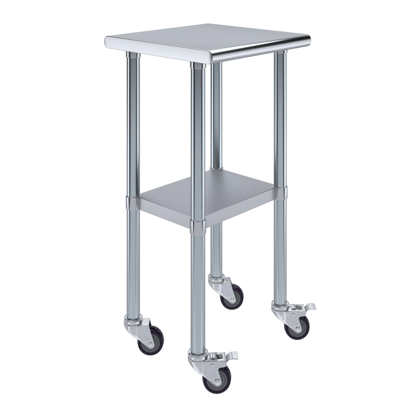 AmGood 18 in. x 18 in. Stainless Steel Work Table with Wheels | Metal Kitchen Food Prep Table | NSF