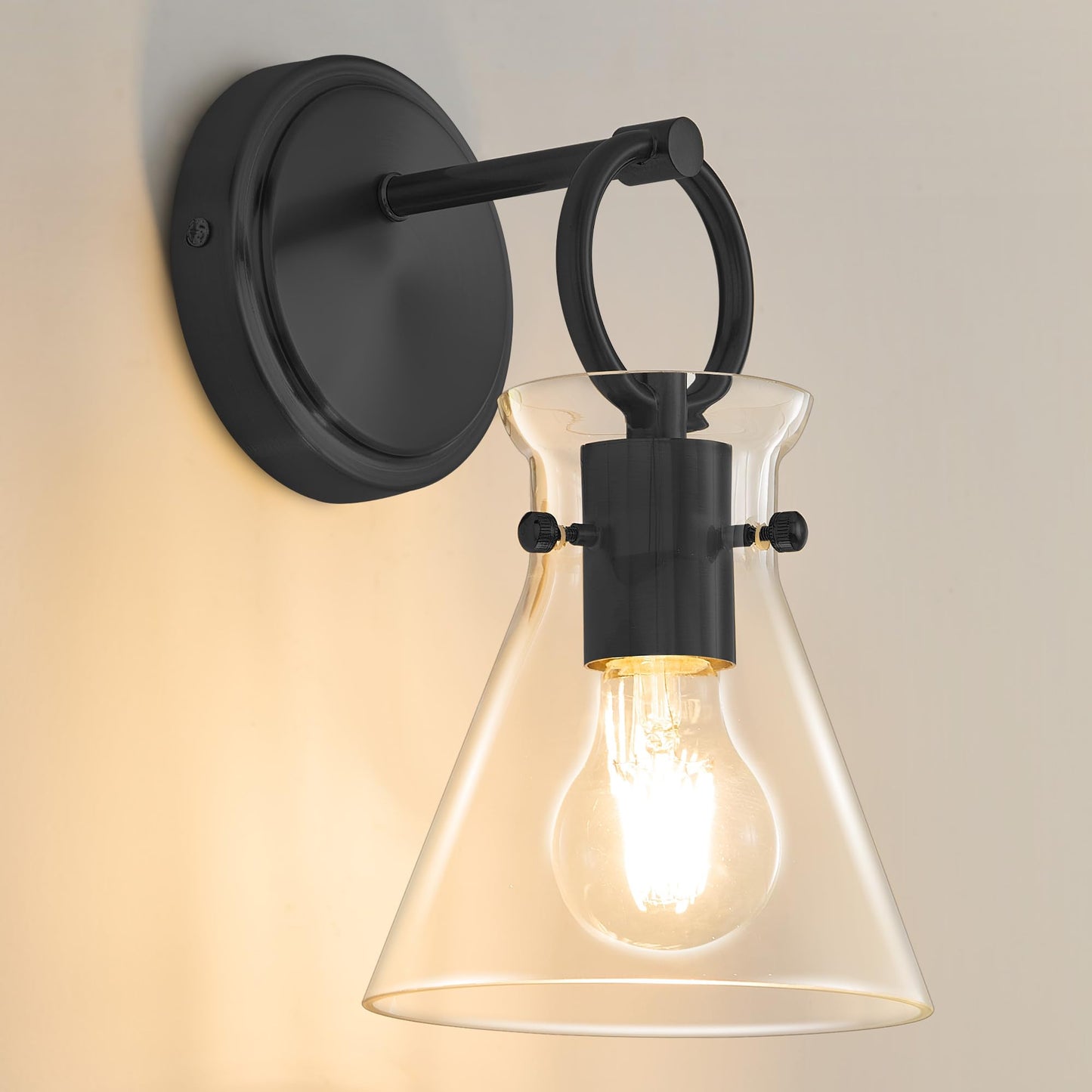 Gednbo Wall Sconce For Bathroom Modern Vanity Light Fixtures Hardwired Wall Mount Lighting Lamp Farmhouse Wall Lights With 6 Clear Glass Shade For Bedroom Living Room Mirror Kitchen (Black  1 Pack)