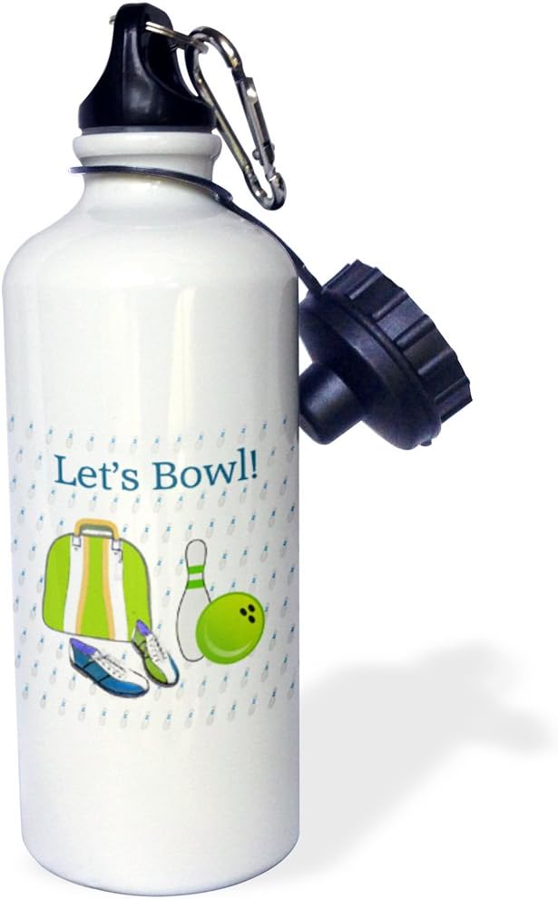 3dRose Lets Bowl Sports Water Bottle, 21oz, Multicolored
