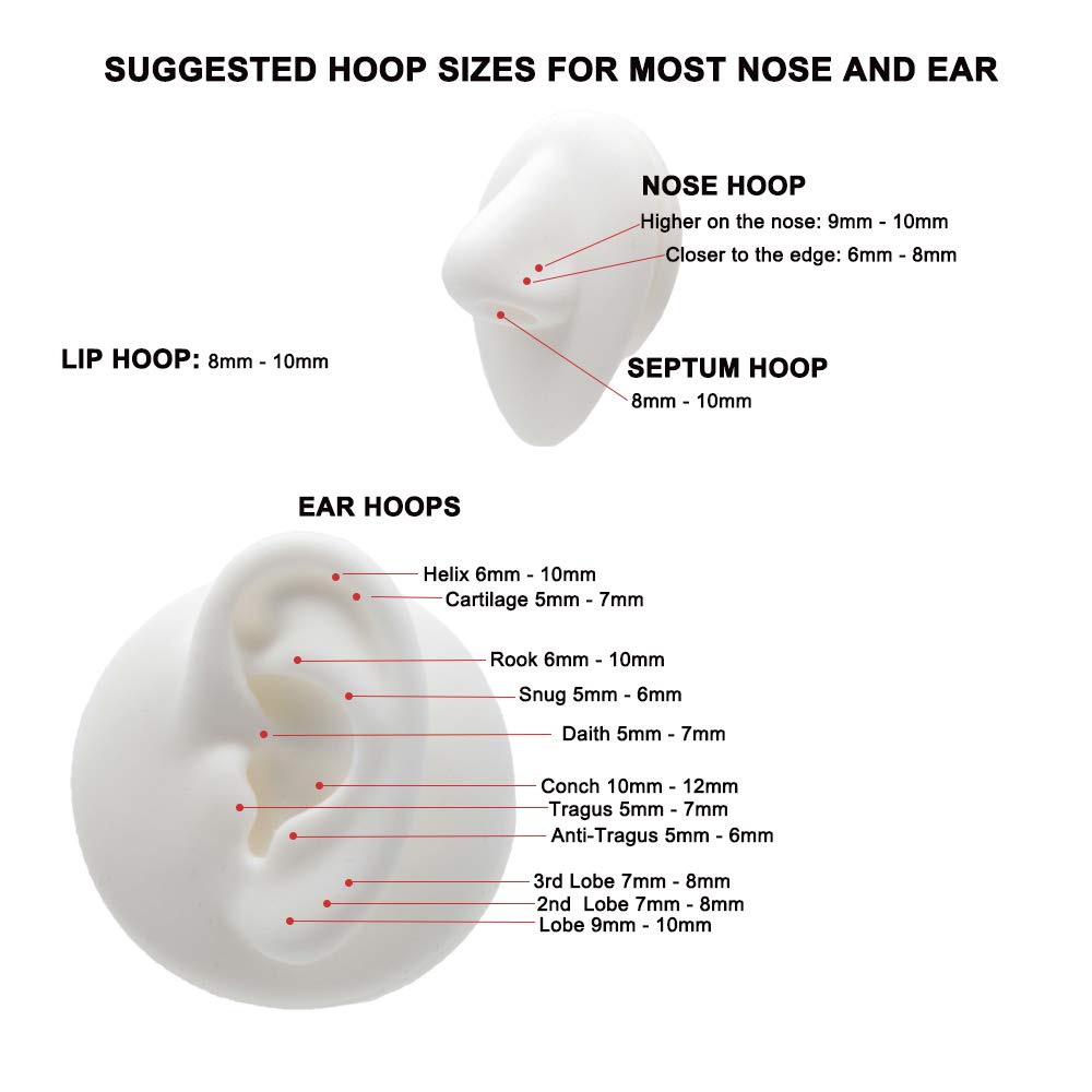 FANSING Blue Titanium Nose Rings for Women Men 18G 9mm Nose Hoop 18 Gauge Cartilage Earring Hoops for Helix Earlobe Rook Septum