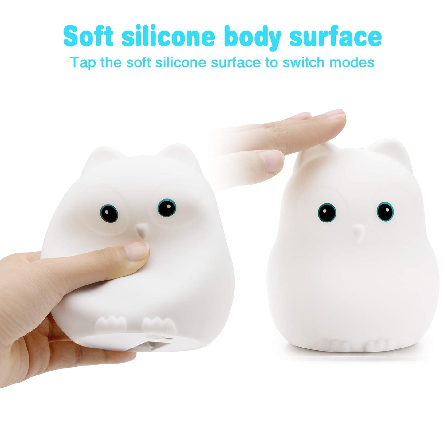 Tekemai Night Light for Kids, Adjustable Brightness & Color, Touch Control, Silicone, White, Model TC868-4