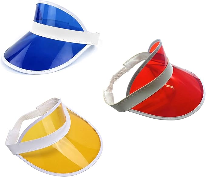 Nicky Bigs Novelties Primary Colors Set Tennis Beach Plastic Clear Sun Bingo Vegas Dealer Golf Visor